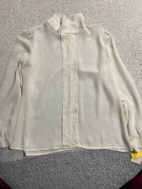 VTG NWT Jessica Michelle Womens 12 High Neck Embroidered Cream Blouse US Made